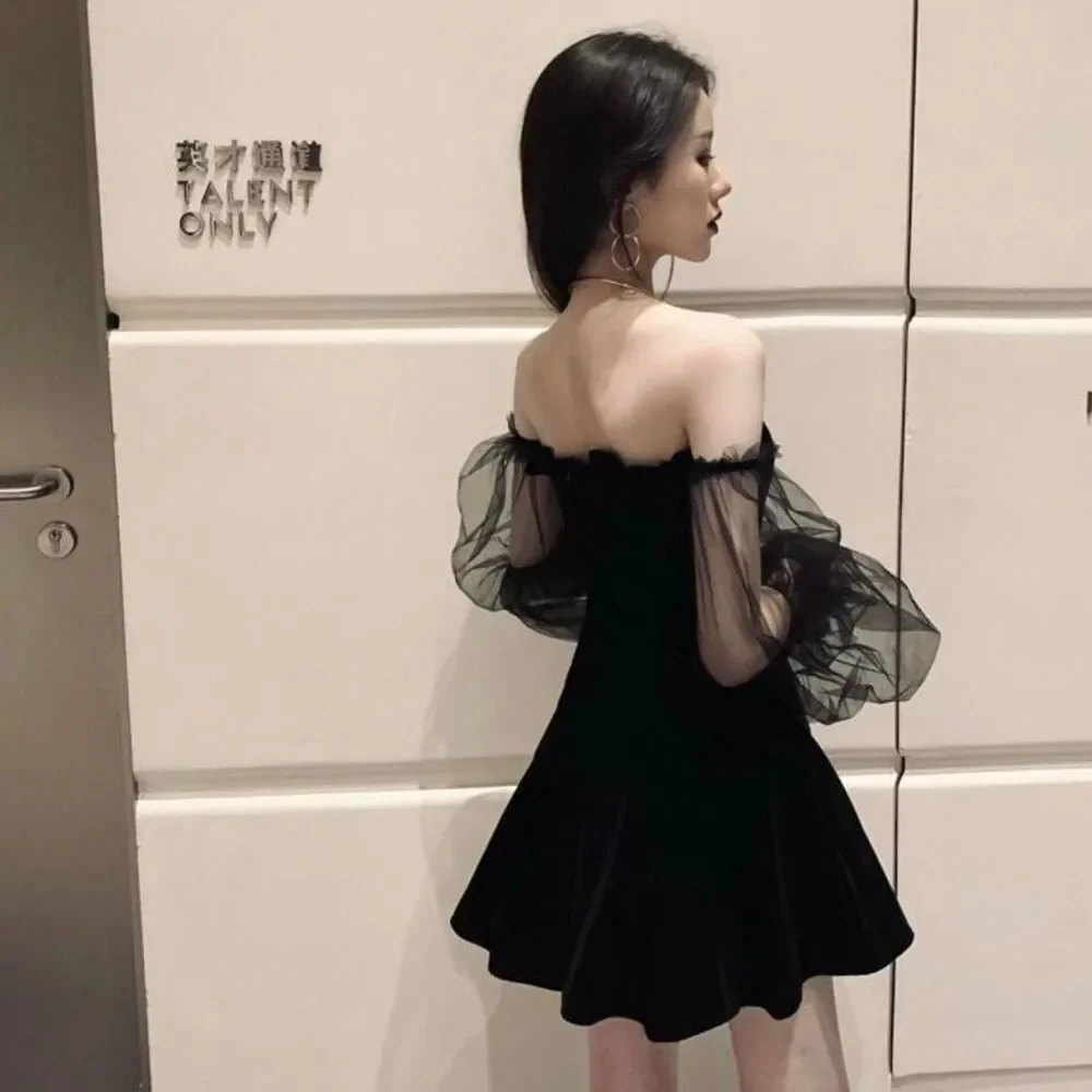 Black Dress with Sheer Off the Shoulder Sleeves - Picture 4 of 5